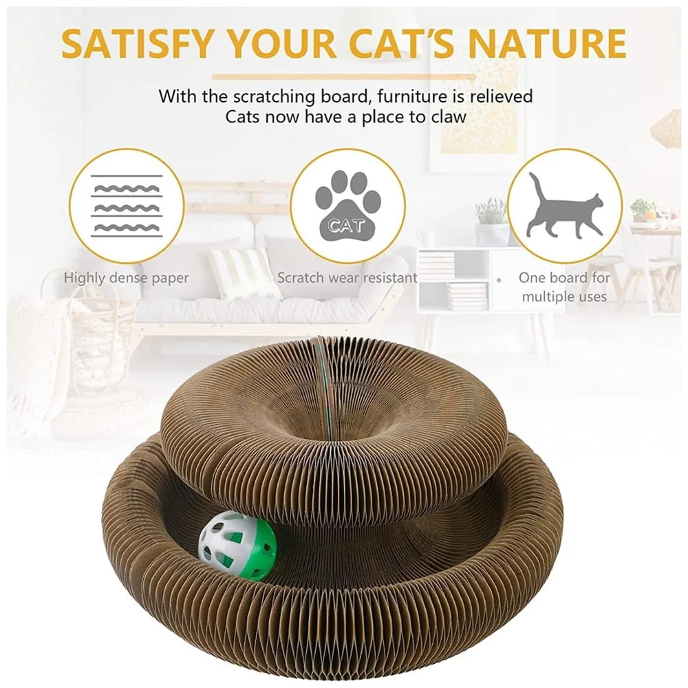 Cat Interactive Toy Scratch Pad Toy Bell Ball, Cat Scratching Cardboard for Indoor Cats/Kitten - Cat Fun Mental Physical Exercise 4 inch x 9.4 inch