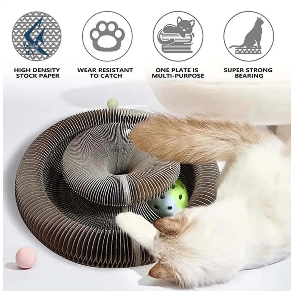 Cat Interactive Toy Scratch Pad Toy Bell Ball, Cat Scratching Cardboard for Indoor Cats/Kitten - Cat Fun Mental Physical Exercise 4 inch x 9.4 inch