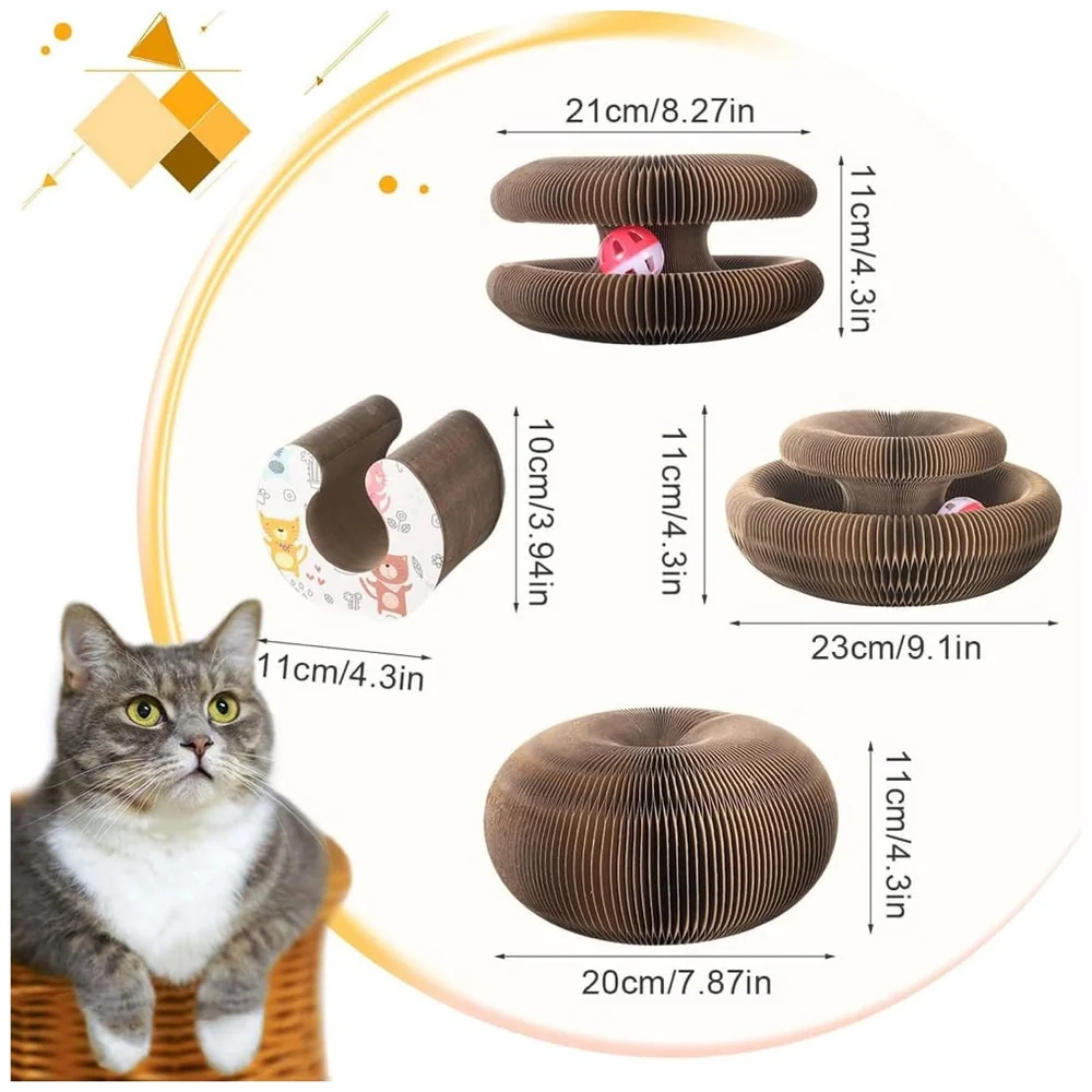 Cat Interactive Toy Scratch Pad Toy Bell Ball, Cat Scratching Cardboard for Indoor Cats/Kitten - Cat Fun Mental Physical Exercise 4 inch x 9.4 inch