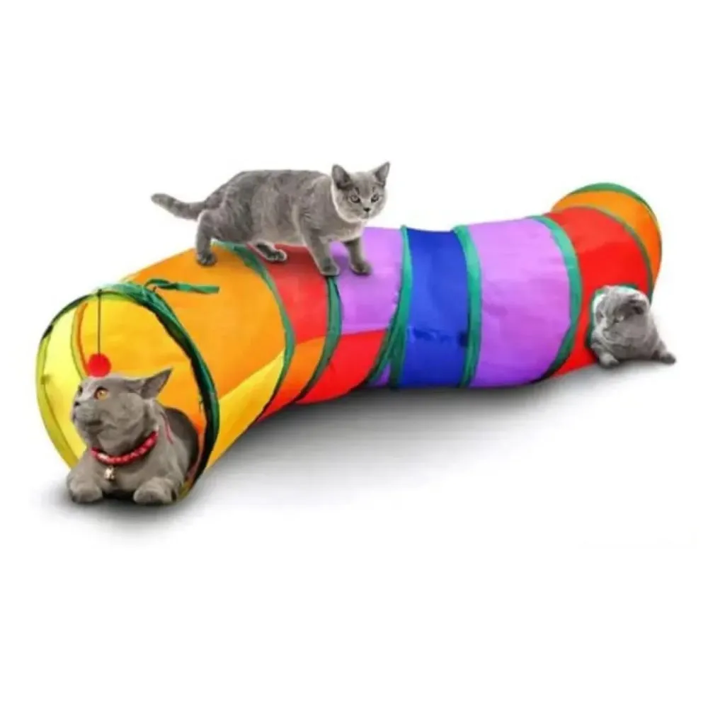 Cat 2 Way Tunnel Cat Toy Indoor Outdoor Kitty Puppy Puzzle Exercise Hiding Training Toy Pet Tube Collapsible Play Toy - 122 CM