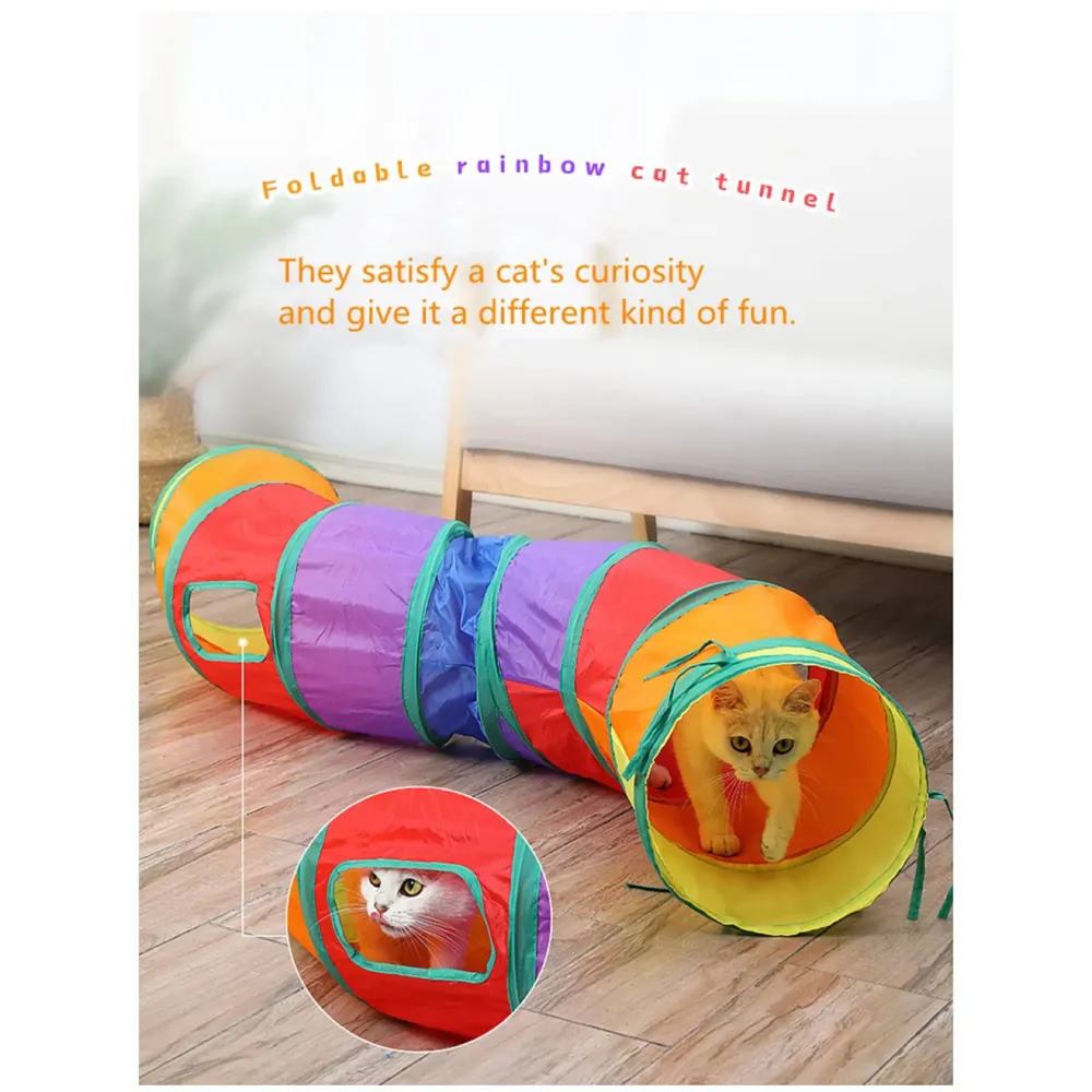 Cat 2 Way Tunnel Cat Toy Indoor Outdoor Kitty Puppy Puzzle Exercise Hiding Training Toy Pet Tube Collapsible Play Toy - 122 CM