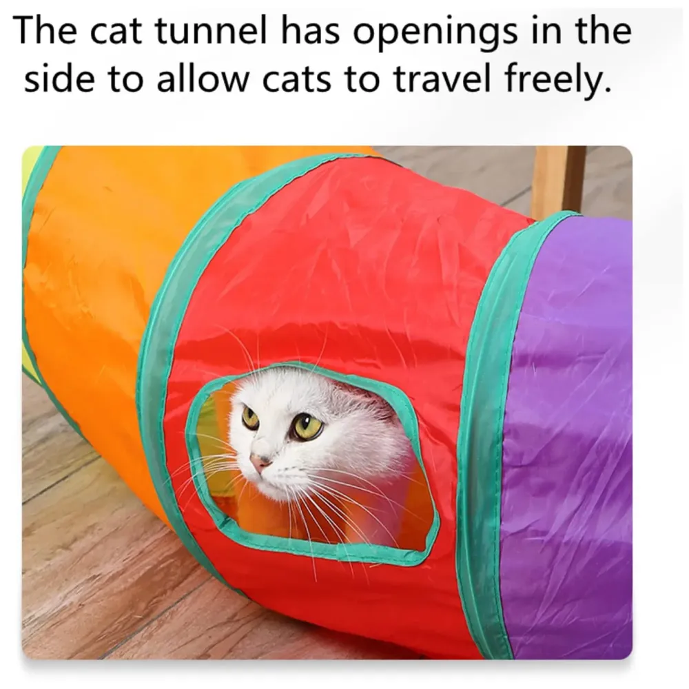 Cat 2 Way Tunnel Cat Toy Indoor Outdoor Kitty Puppy Puzzle Exercise Hiding Training Toy Pet Tube Collapsible Play Toy - 122 CM