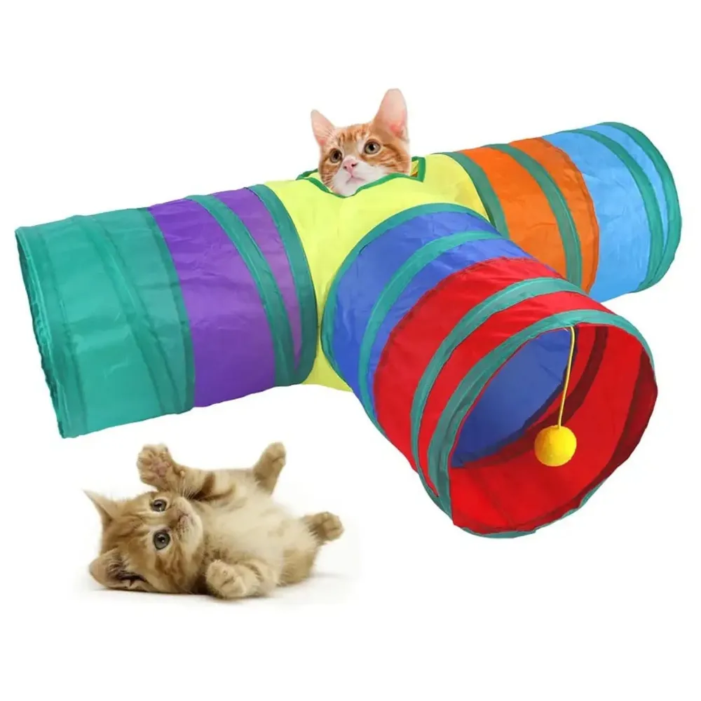 Cat 3 Way Tunnel Indoor/Outdoor Kitty/Puppy Puzzle/Exercise/Hiding Training Toy - Pet Tube Collapsible Play - 80 X 30 X 25 CM