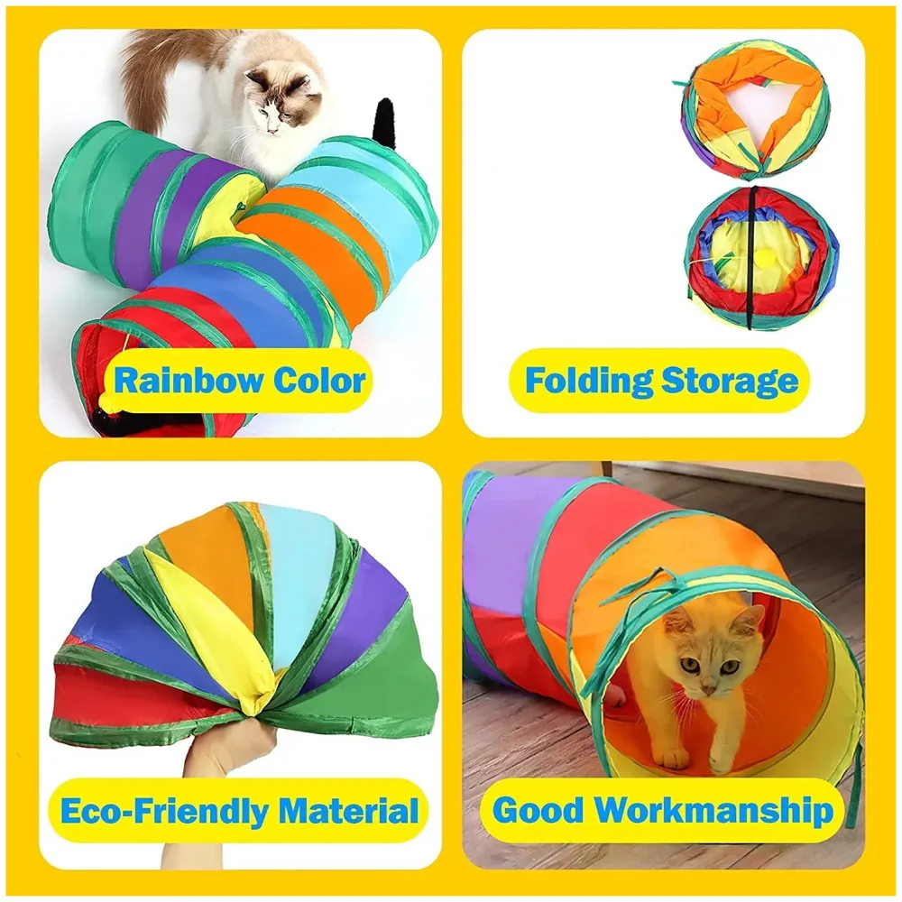 Cat 3 Way Tunnel Indoor/Outdoor Kitty/Puppy Puzzle/Exercise/Hiding Training Toy - Pet Tube Collapsible Play - 80 X 30 X 25 CM