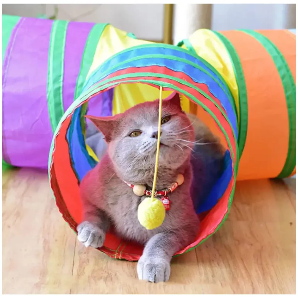 Cat 3 Way Tunnel Indoor/Outdoor Kitty/Puppy Puzzle/Exercise/Hiding Training Toy - Pet Tube Collapsible Play - 80 X 30 X 25 CM