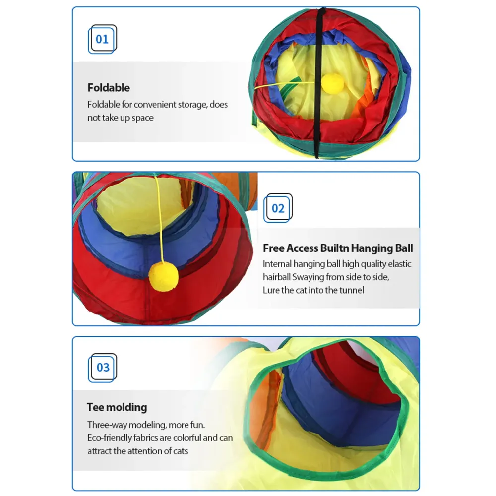 Cat 4 Way Tunnel Cat Toy Indoor/Outdoor Kitty/Puppy Puzzle/Exercise/Hiding Training Toy Pet Tube Collapsible Play Toy - 80 X 30 X 25 CM