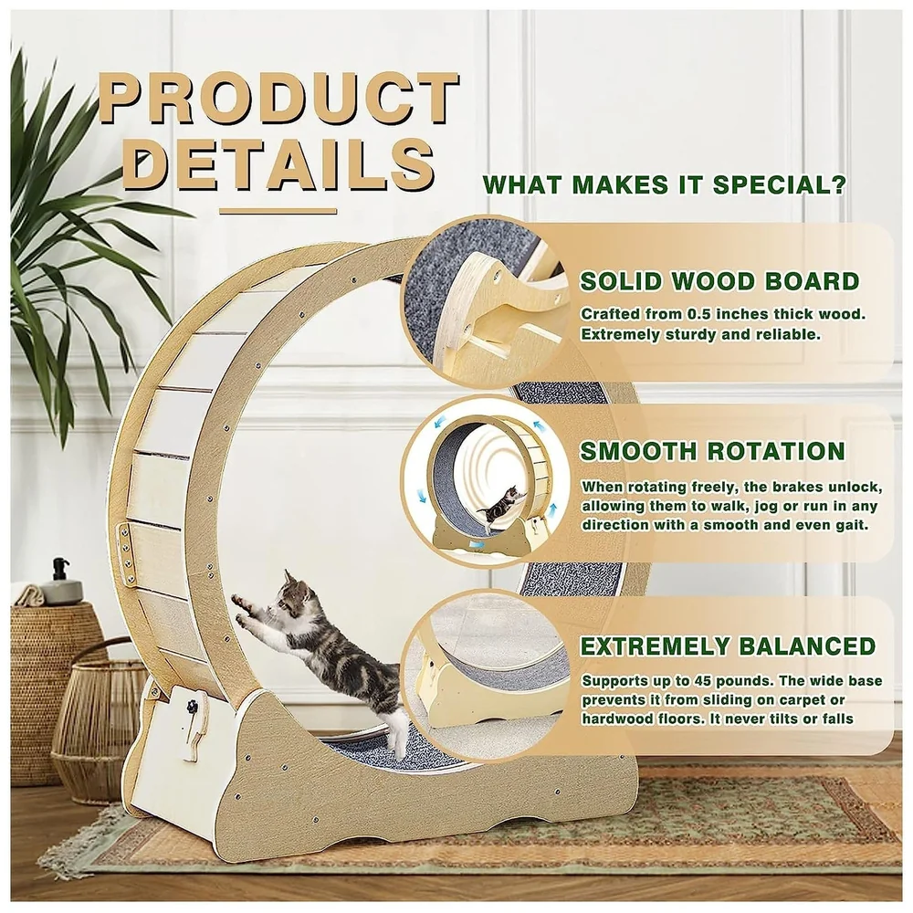 Large Cat Exercise and Running Wheel 40 Inch for Indoor, Sturdy Cat Treadmill Wheel with Locking Mechanism，Stable & Quiet Running for Cat's Healthy 100 Cm Diameter (40 Inch) Premium