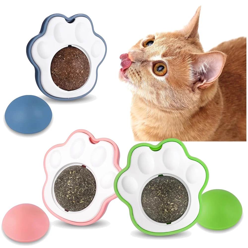 Catnip Wall Toy, Rotatable Catnip Lick able Balls, Safe Healthy Kitten Chew Toys, Teeth Cleaning Cat Bite Toy, Cat Wall Treats, 1 PC