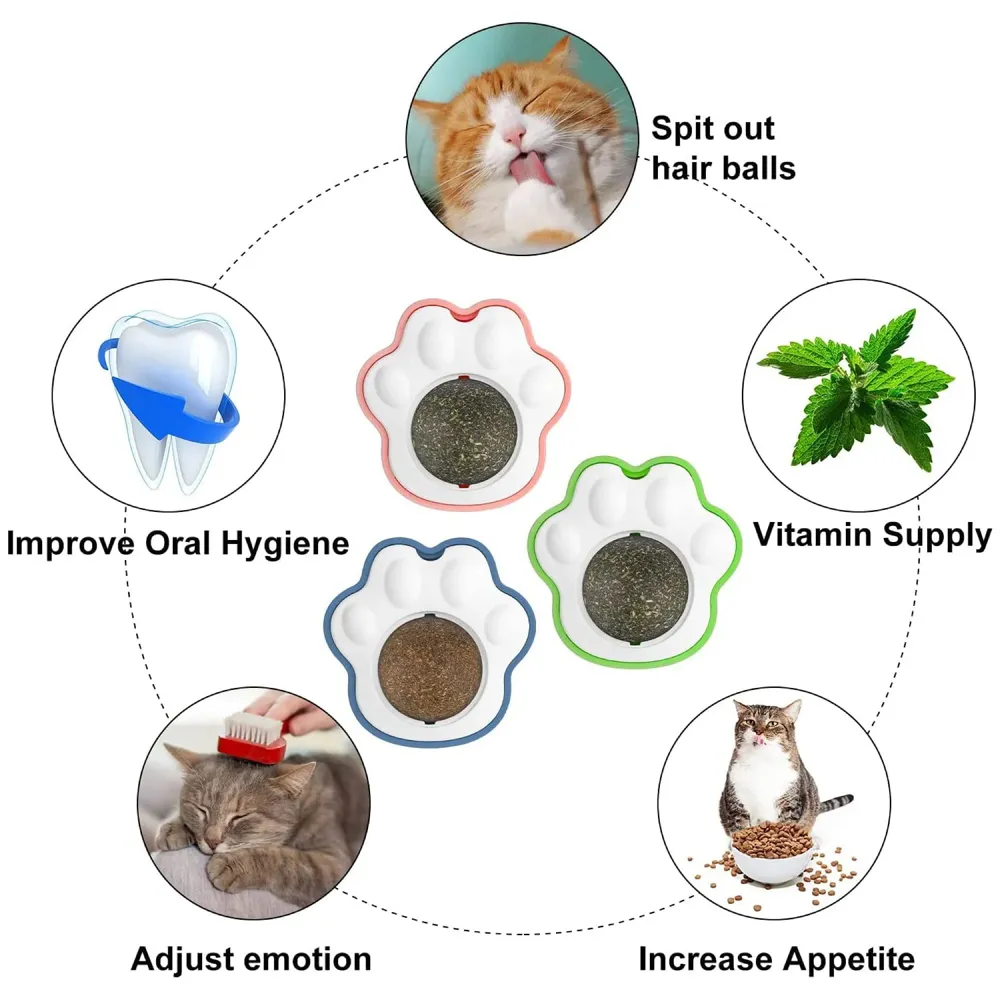 Catnip Wall Toy, Rotatable Catnip Lick able Balls, Safe Healthy Kitten Chew Toys, Teeth Cleaning Cat Bite Toy, Cat Wall Treats, 1 PC