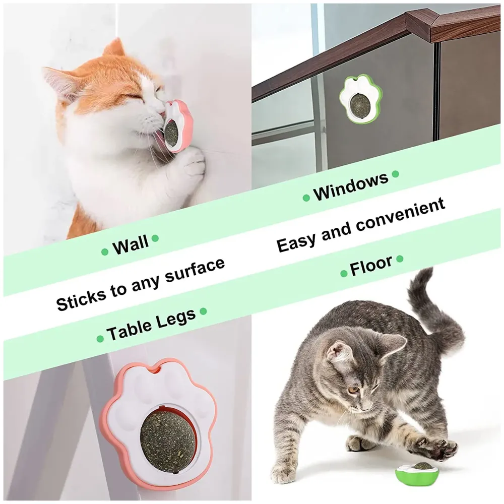 Catnip Wall Toy, Rotatable Catnip Lick able Balls, Safe Healthy Kitten Chew Toys, Teeth Cleaning Cat Bite Toy, Cat Wall Treats, 1 PC