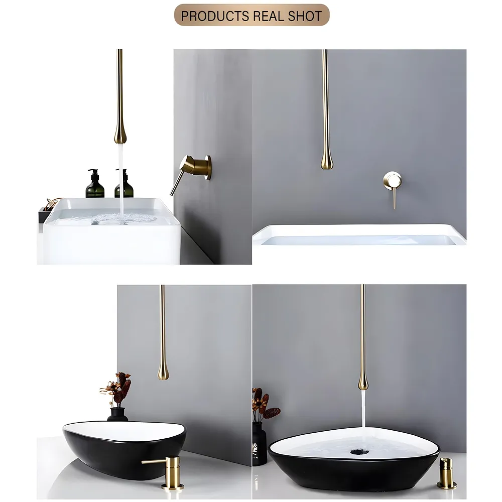 Gold Ceiling Mounted Faucet Basin Mixer Tap 160 cm Hot and Cold