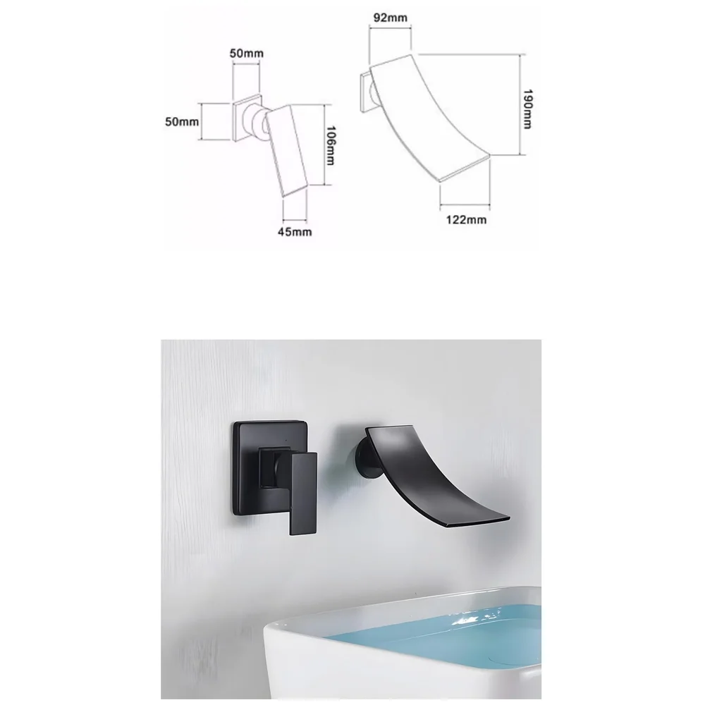 Black Waterfall Wall Mixer Tap Faucet Basin Sink Hot Cold