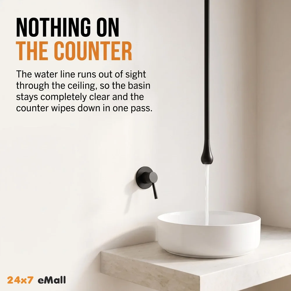 Ceiling Faucet Single Lever Basin Tap Mixer Soft Aerated Water Spout with Ceramic Cartridge Hot and Cold Water, Bathtub False Ceiling Tap, Matt Black 160 Cm Length Drop Down