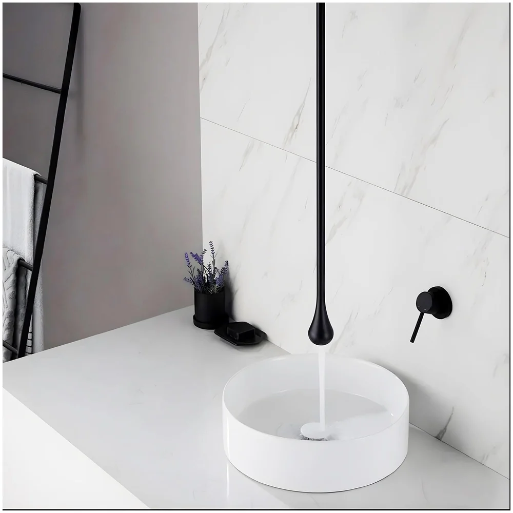 Ceiling Faucet Single Lever Basin Tap Mixer Soft Aerated Water Spout with Ceramic Cartridge Hot and Cold Water, Bathtub False Ceiling Tap, Matt Black 160 Cm Length Drop Down