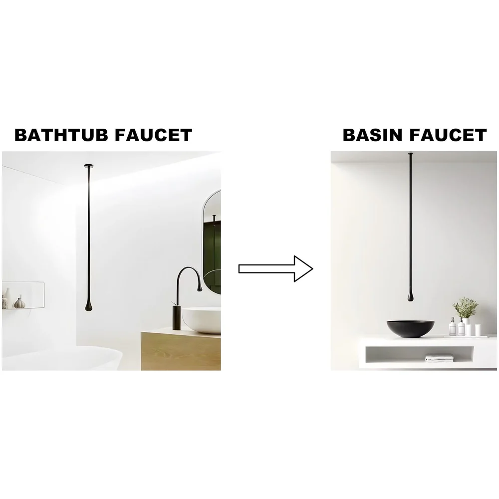 Ceiling Faucet Single Lever Basin Tap Mixer Soft Aerated Water Spout with Ceramic Cartridge Hot and Cold Water, Bathtub False Ceiling Tap, Matt Black 160 Cm Length Drop Down
