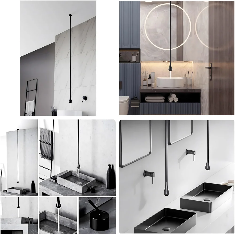 Ceiling Faucet Single Lever Basin Tap Mixer Soft Aerated Water Spout with Ceramic Cartridge Hot and Cold Water, Bathtub False Ceiling Tap, Matt Black 160 Cm Length Drop Down