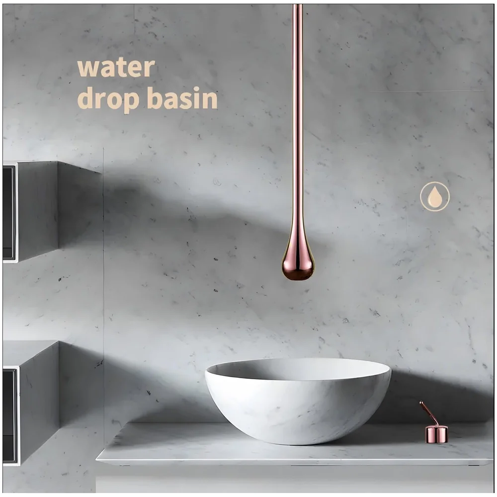 Rose Gold Ceiling Faucet Single Lever Basin Tap Mixer Soft Aerated Water Spout with Ceramic Cartridge Hot and Cold Water, Bathtub False Ceiling Tap, Rose Golden 160 Cm Length Drop Down