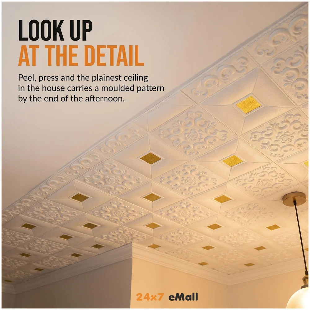 1 Pc Foam 3D Ceiling Wall Tiles 70 x 70 cm White Gold Sticker