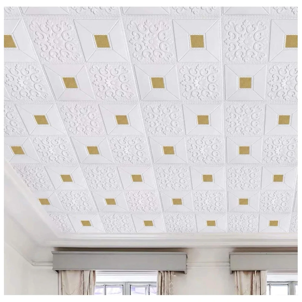 1 Pc Foam 3D Ceiling Wall Tiles 70 x 70 cm White Gold Sticker