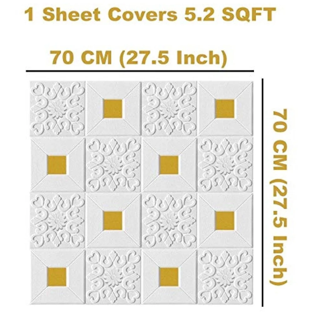1 Pc Foam 3D Ceiling Wall Tiles 70 x 70 cm White Gold Sticker