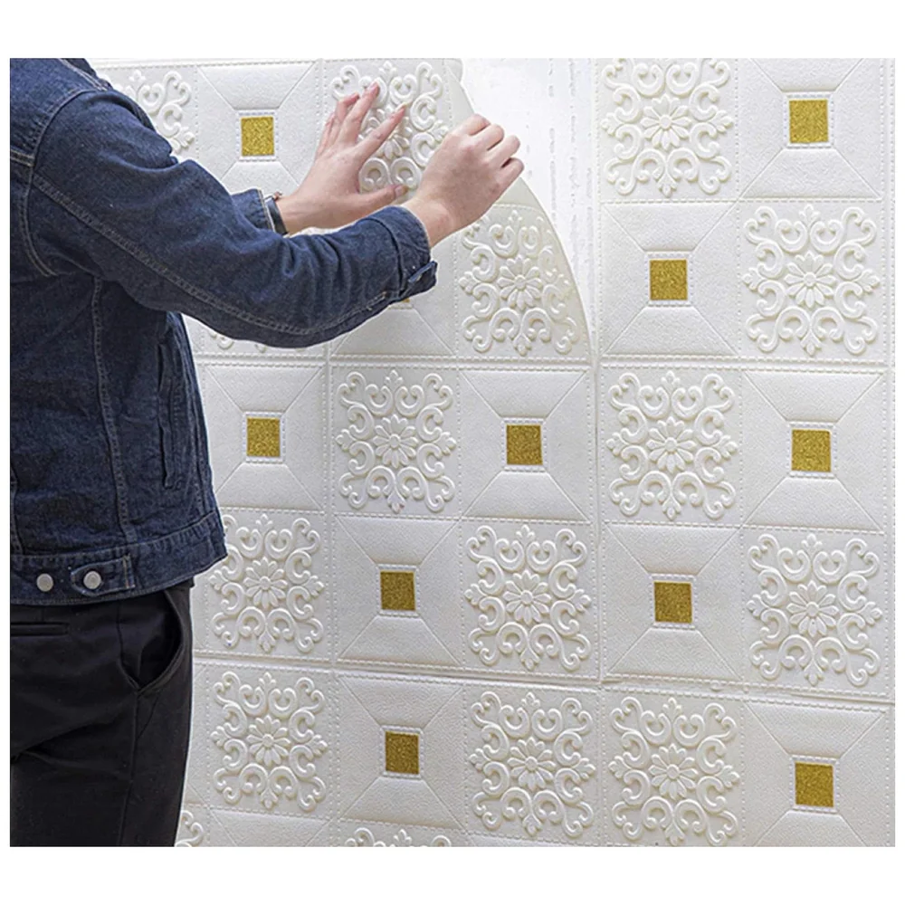 1 Pc Foam 3D Ceiling Wall Tiles 70 x 70 cm White Gold Sticker
