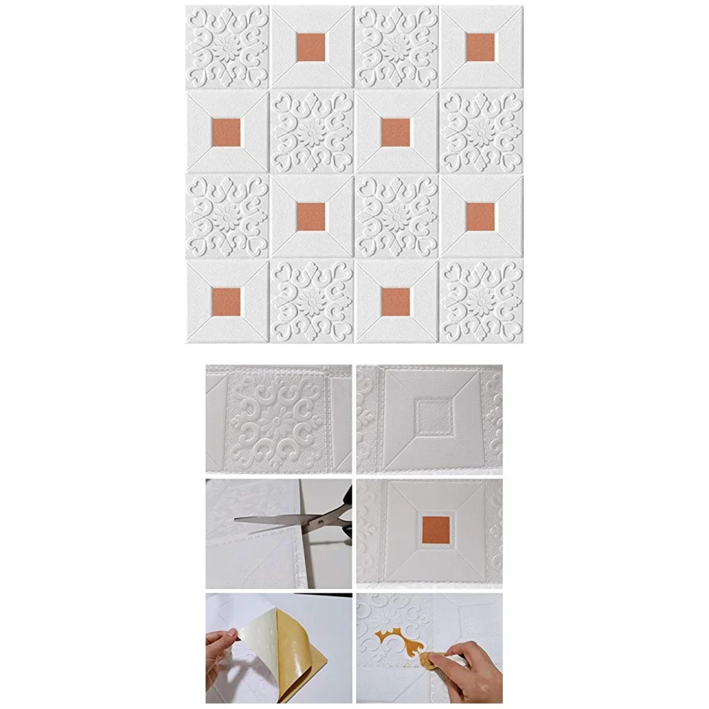 1 Pc Foam 3D Ceiling Wall Tiles 70 x 70 cm White Gold Sticker