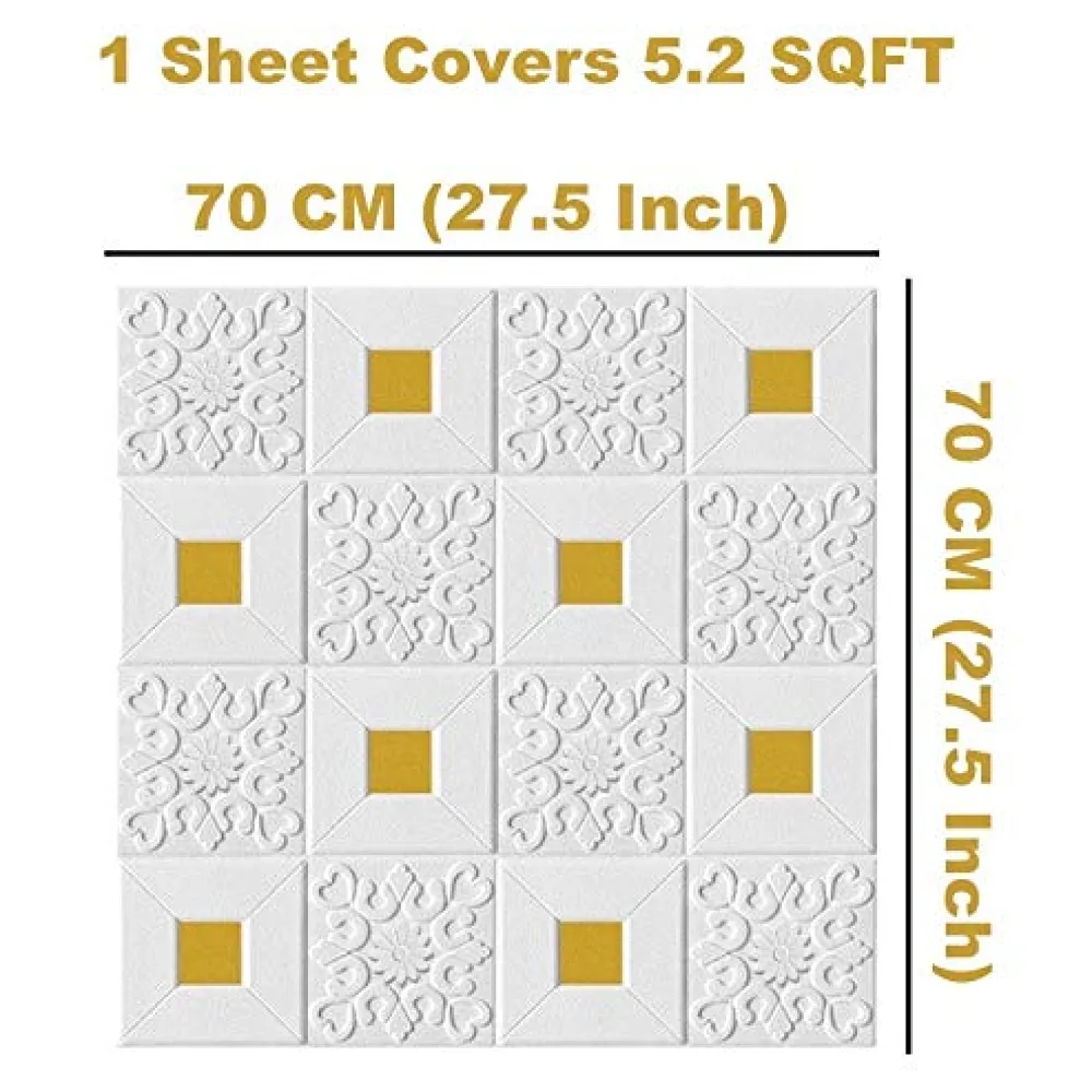 4 Pcs Foam 3D Ceiling Wall Panel Tiles 70 x 70 cm White and Gold