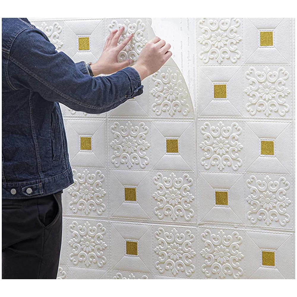4 Pcs Foam 3D Ceiling Wall Panel Tiles 70 x 70 cm White and Gold