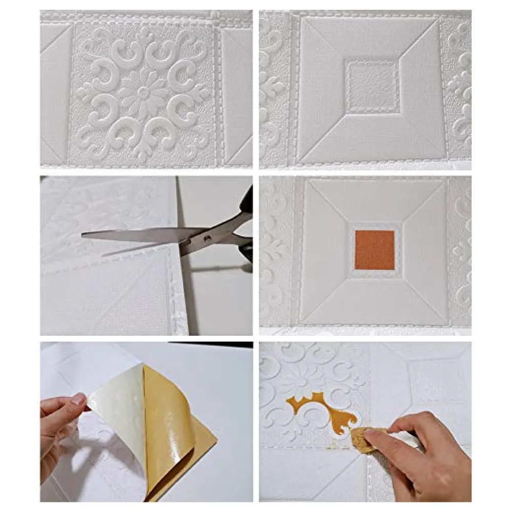 4 Pcs Foam 3D Ceiling Wall Panel Tiles 70 x 70 cm White and Gold