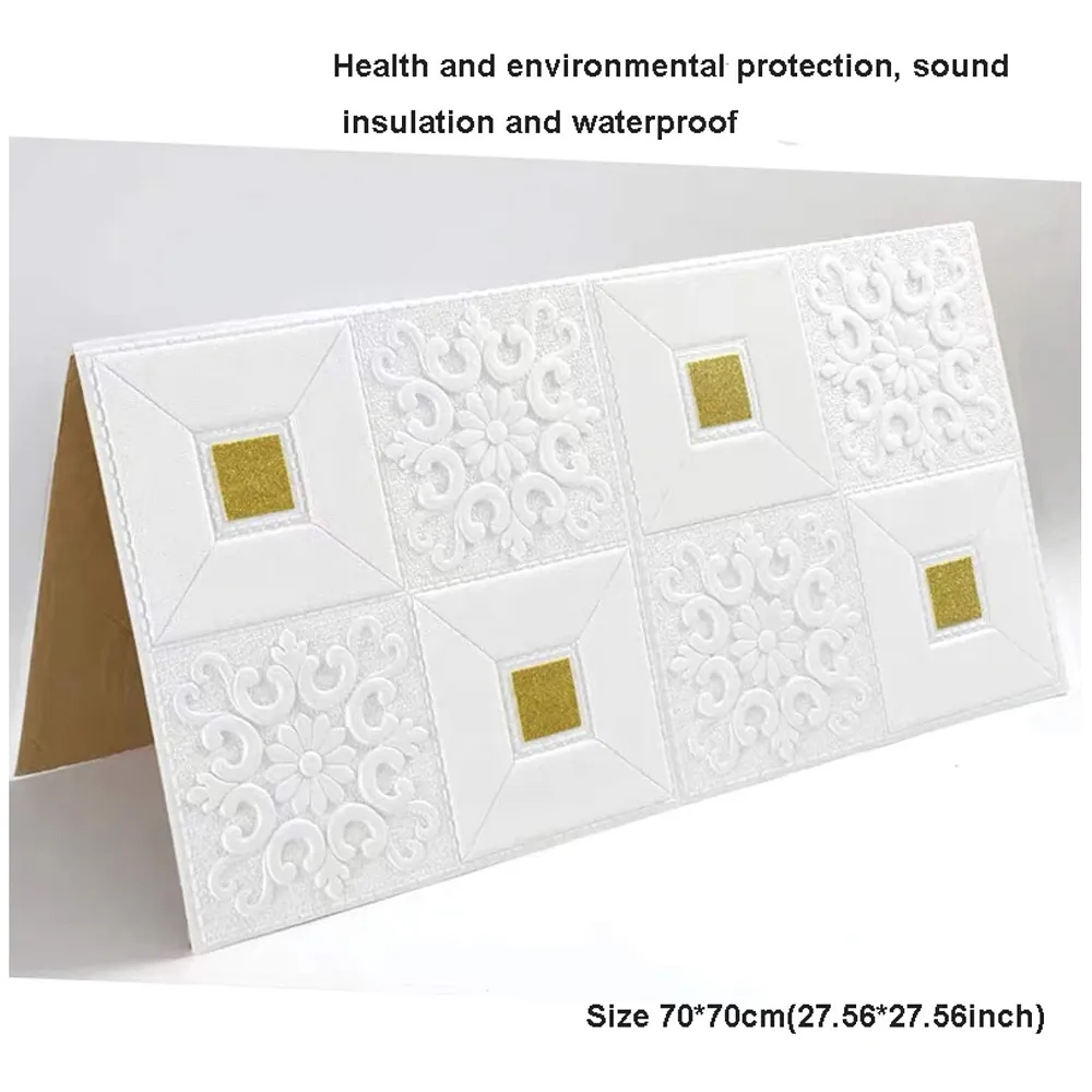 4 Pcs Foam 3D Ceiling Wall Panel Tiles 70 x 70 cm White and Gold