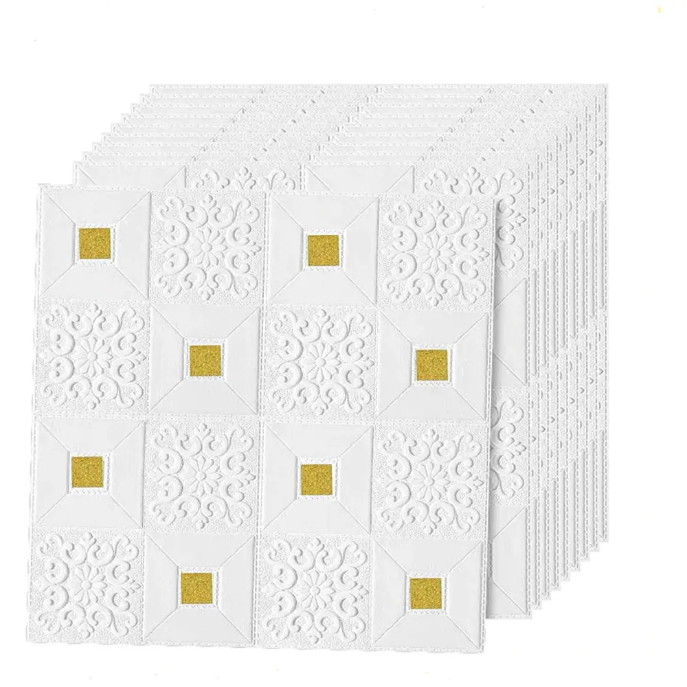 4 Pcs Foam 3D Ceiling Wall Panel Tiles 70 x 70 cm White and Gold