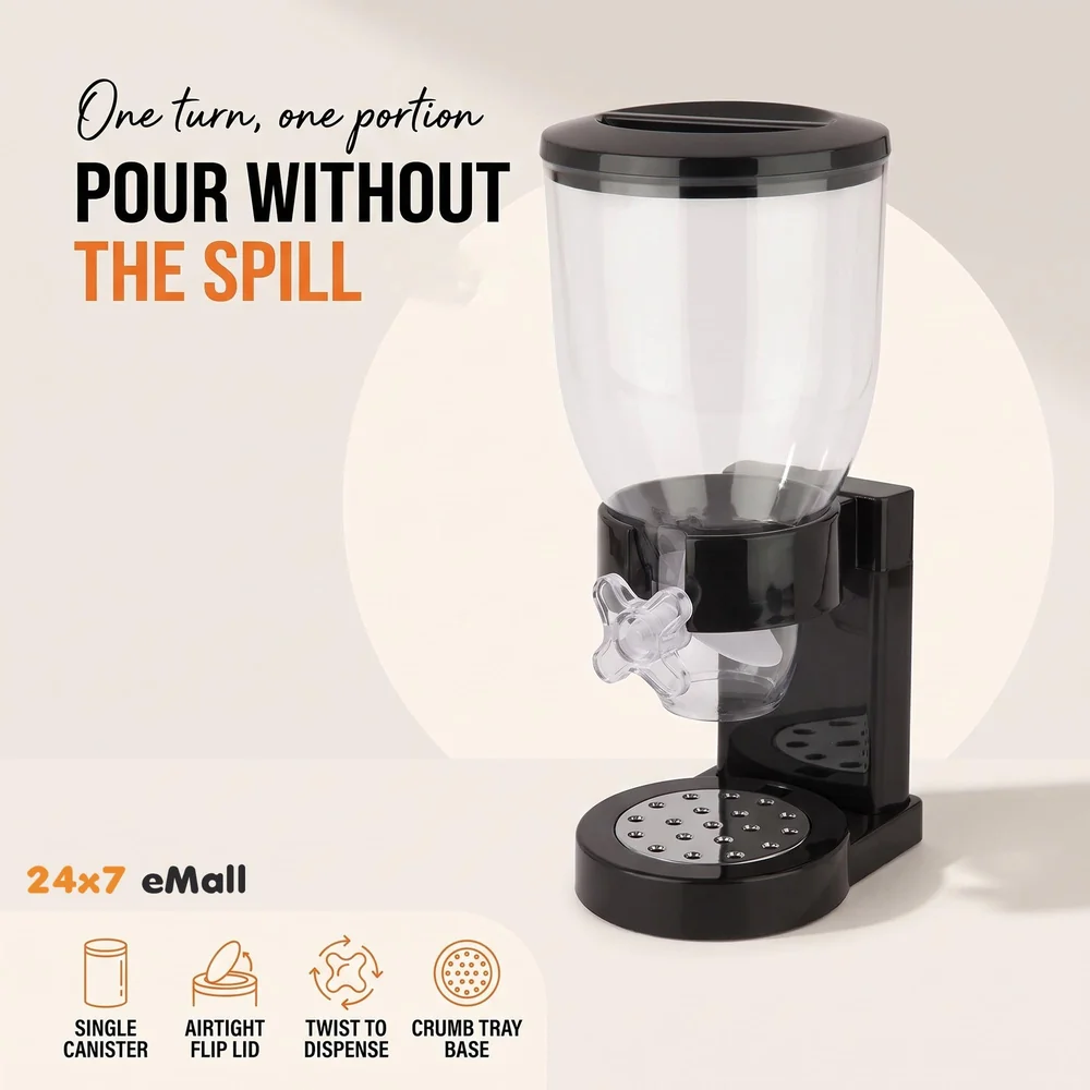 Polyvinyl Chloride Pvc Airtight Kitchen Storage Cereal Food Dispenser, Black Single Jar, 1100 Ml