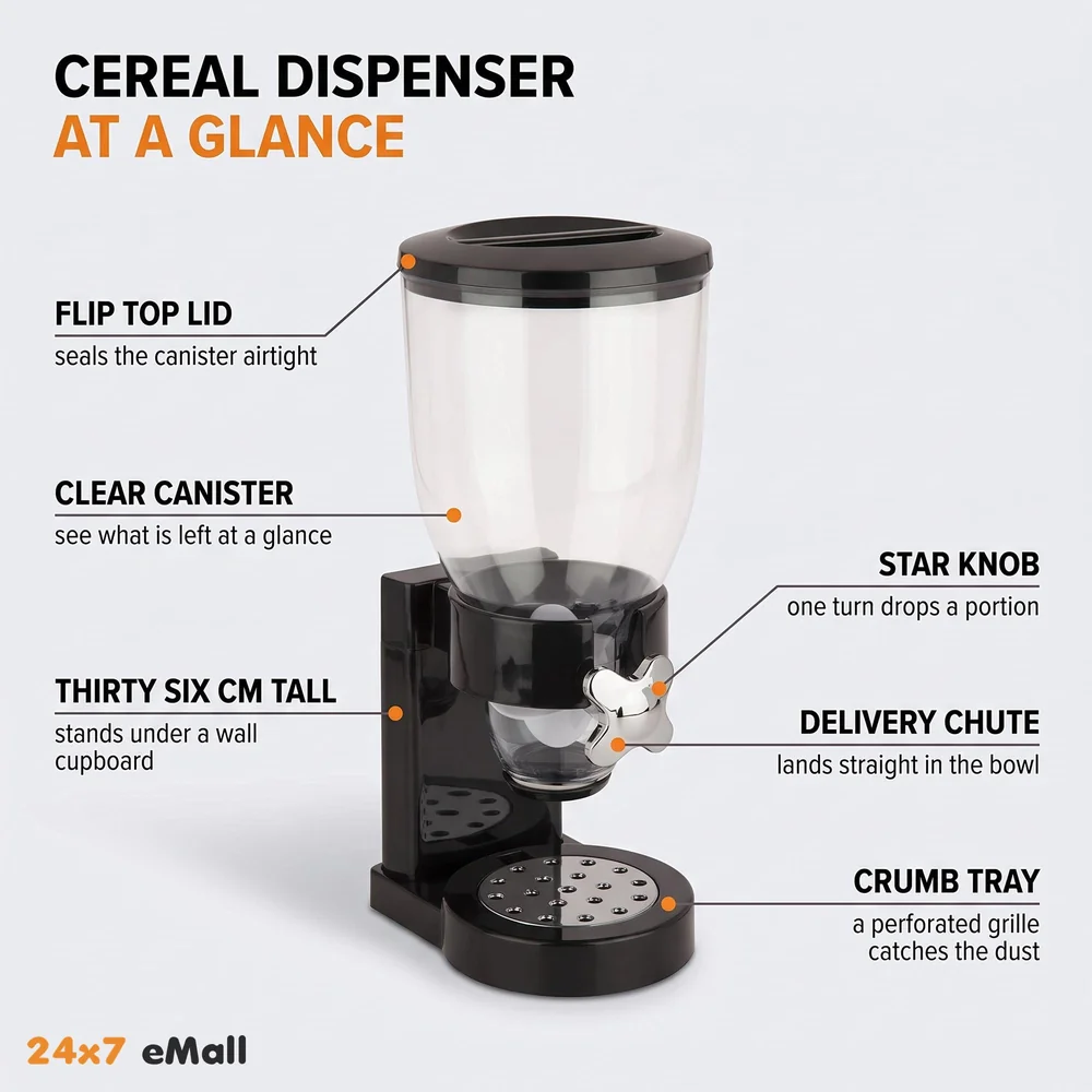 Polyvinyl Chloride Pvc Airtight Kitchen Storage Cereal Food Dispenser, Black Single Jar, 1100 Ml