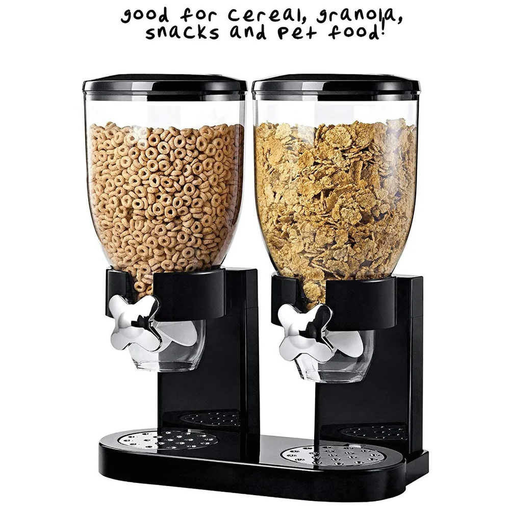 Airtight Double Jar Food Dispenser Kitchen Storage Container for Cornflakes/Cereal/Pulses/Beans/Oatmeal/Candy/Namkeen/Dry Food PVC - 500 gm, 2 Piece, Black