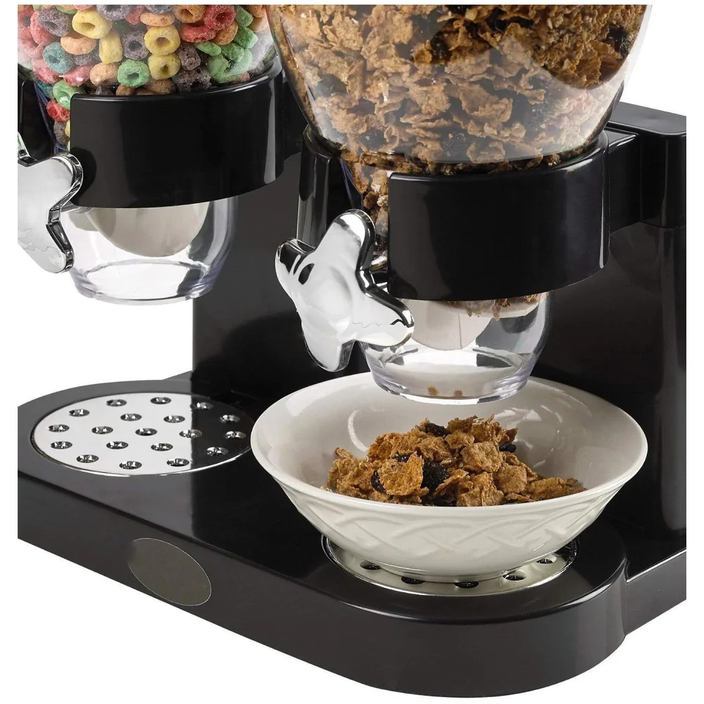 Airtight Double Jar Food Dispenser Kitchen Storage Container for Cornflakes/Cereal/Pulses/Beans/Oatmeal/Candy/Namkeen/Dry Food PVC - 500 gm, 2 Piece, Black