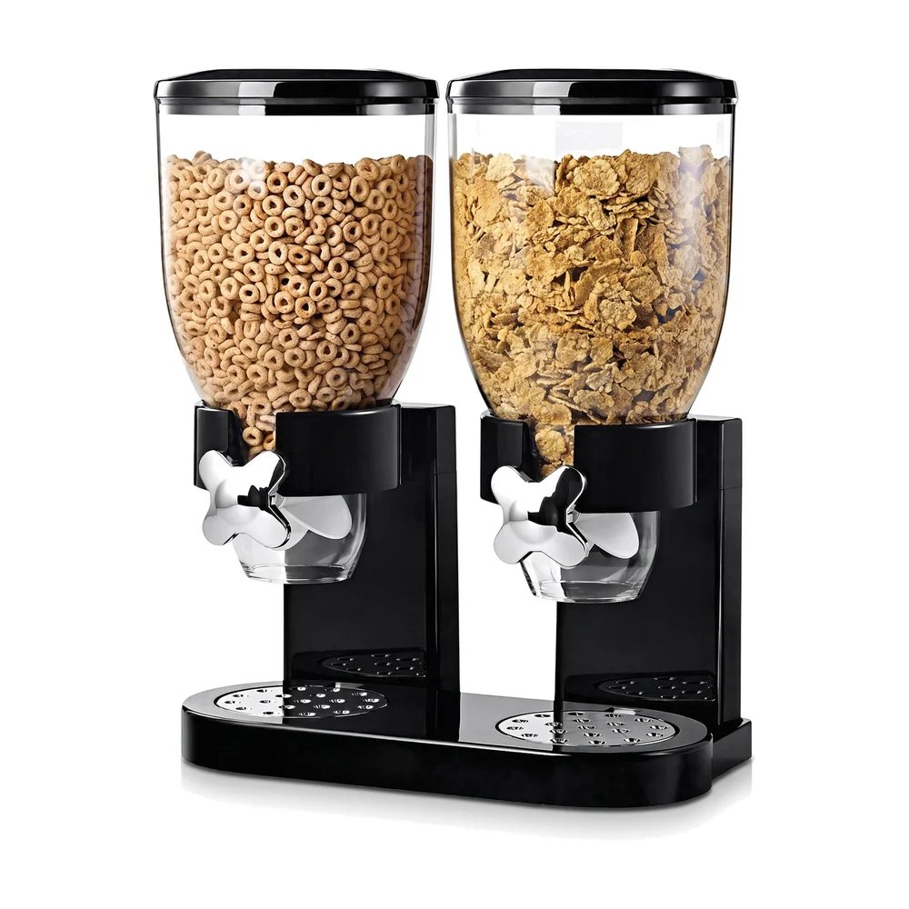 Airtight Double Jar Food Dispenser Kitchen Storage Container for Cornflakes/Cereal/Pulses/Beans/Oatmeal/Candy/Namkeen/Dry Food PVC - 500 gm, 2 Piece, Black