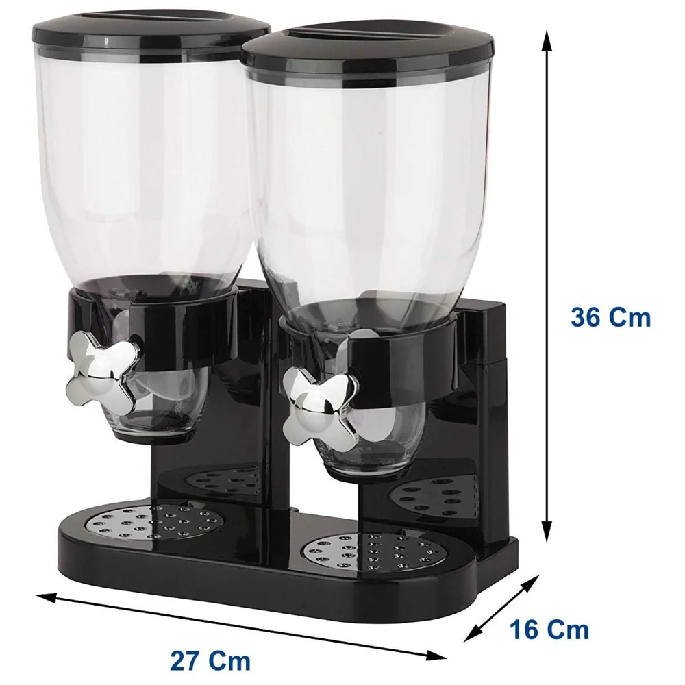 Airtight Double Jar Food Dispenser Kitchen Storage Container for Cornflakes/Cereal/Pulses/Beans/Oatmeal/Candy/Namkeen/Dry Food PVC - 500 gm, 2 Piece, Black