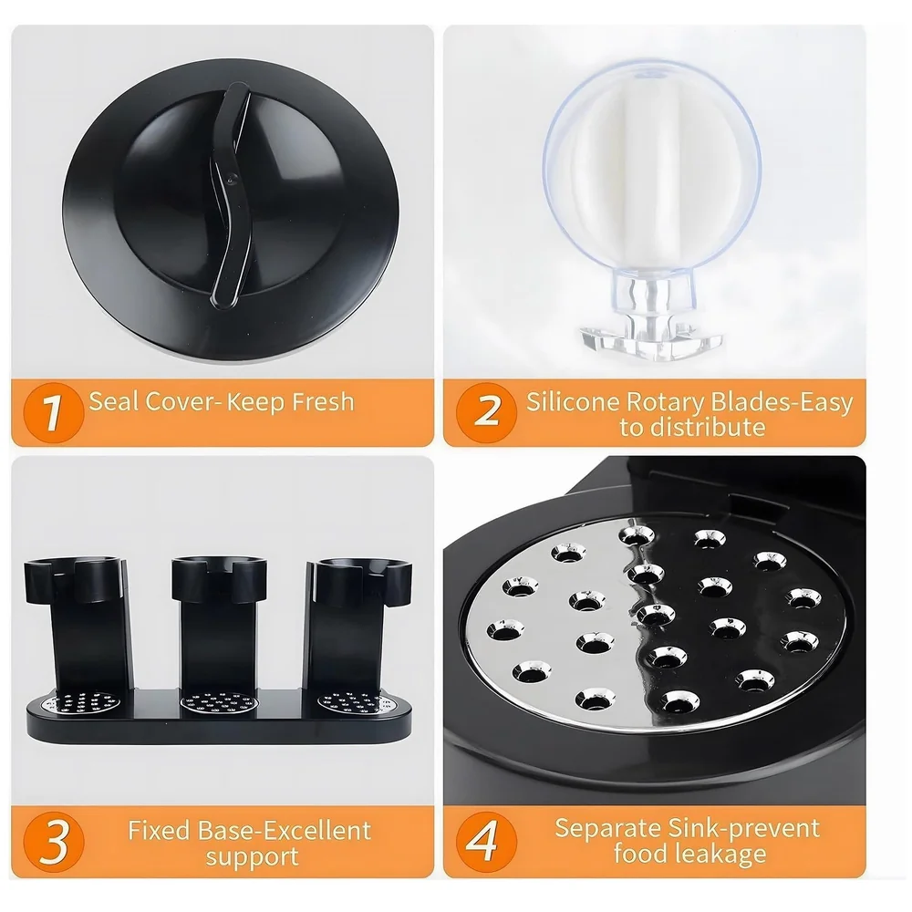 Triple Cereal Dispenser Airtight Kitchen Storage Black 42x35 cm