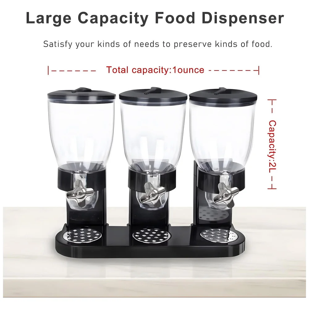 Triple Cereal Dispenser Airtight Kitchen Storage Black 42x35 cm