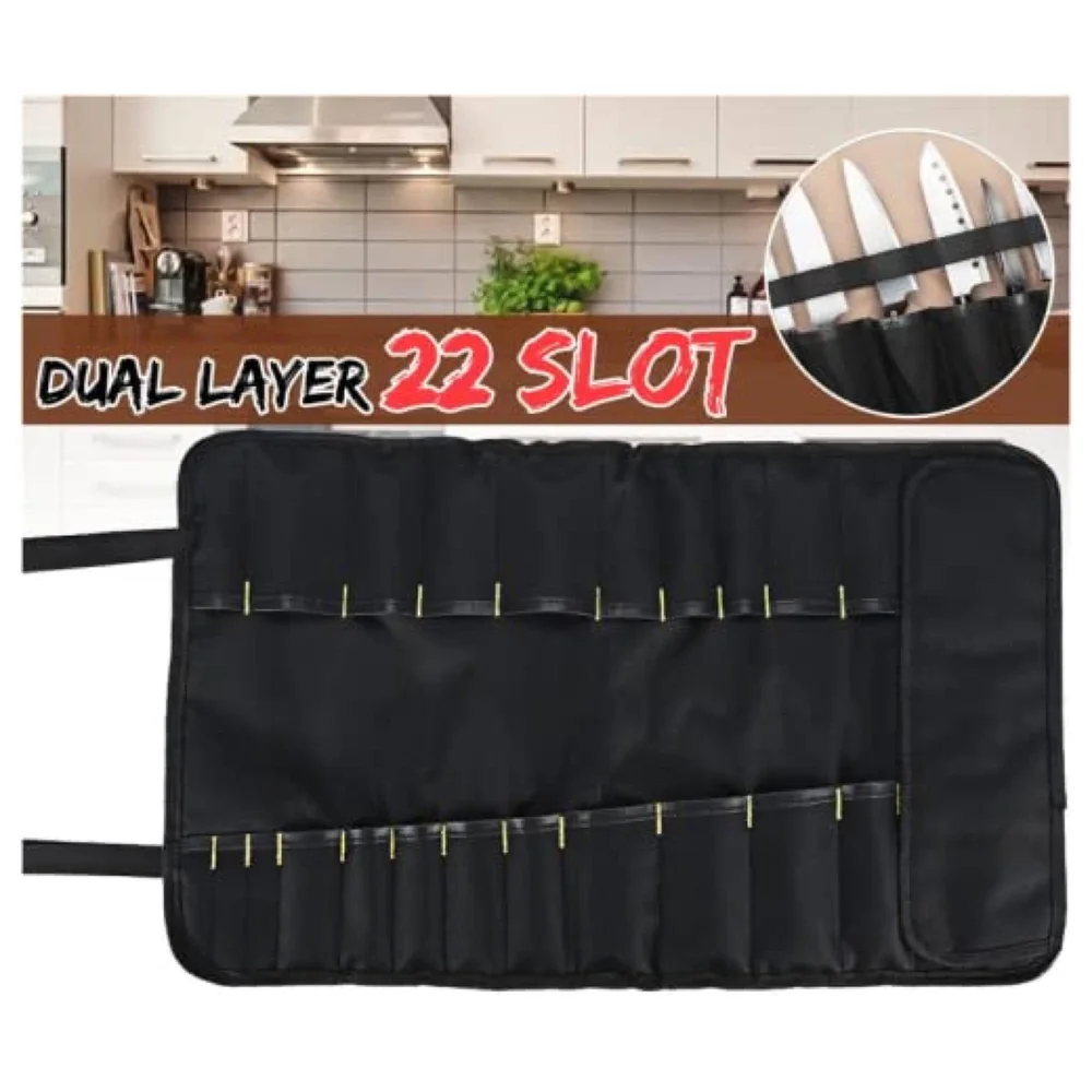 22 Knife Slot Chef Knife Bag Roll Bag Carry Case Bag Kitchen Portable Storage Multi-Function Knife Roll with Handle Chef Bag Oxford Cloth