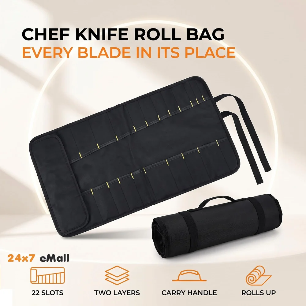 22 Knife Slot Chef Knife Bag Roll Bag Carry Case Bag Kitchen Portable Storage Multi-Function Knife Roll with Handle Chef Bag Oxford Cloth