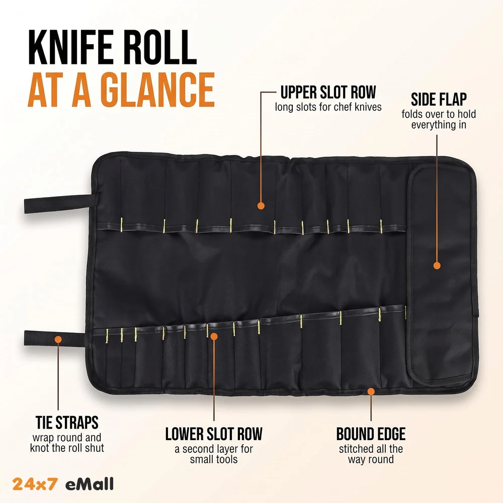 22 Knife Slot Chef Knife Bag Roll Bag Carry Case Bag Kitchen Portable Storage Multi-Function Knife Roll with Handle Chef Bag Oxford Cloth