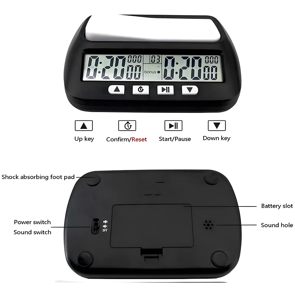 VINJOE Chess Clock Digital Chess Timer Professional for Board Games,Portable Digital Chess Clock & Game Timer with Basic,Bonus,Delay and Positive Time Features Best Gifts for Christmas(Without Battery