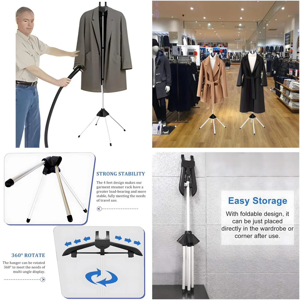 Clothes Display Stand Hanger Rack For Shops Retailers, Steam Iron Stand Adjustable 3-Height Tripod Foldable Clothing Rack For Air Drying, Ironing & Storage., 430 x 20 x 860 mm