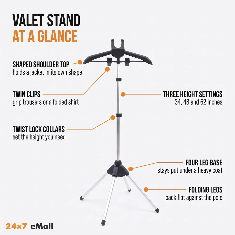 Clothes Display Stand Hanger Rack For Shops Retailers, Steam Iron Stand Adjustable 3-Height Tripod Foldable Clothing Rack For Air Drying, Ironing & Storage., 430 x 20 x 860 mm