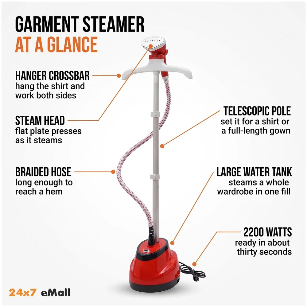 2200W Standing Garment Steamer 10 Modes Steam Iron Portable Red