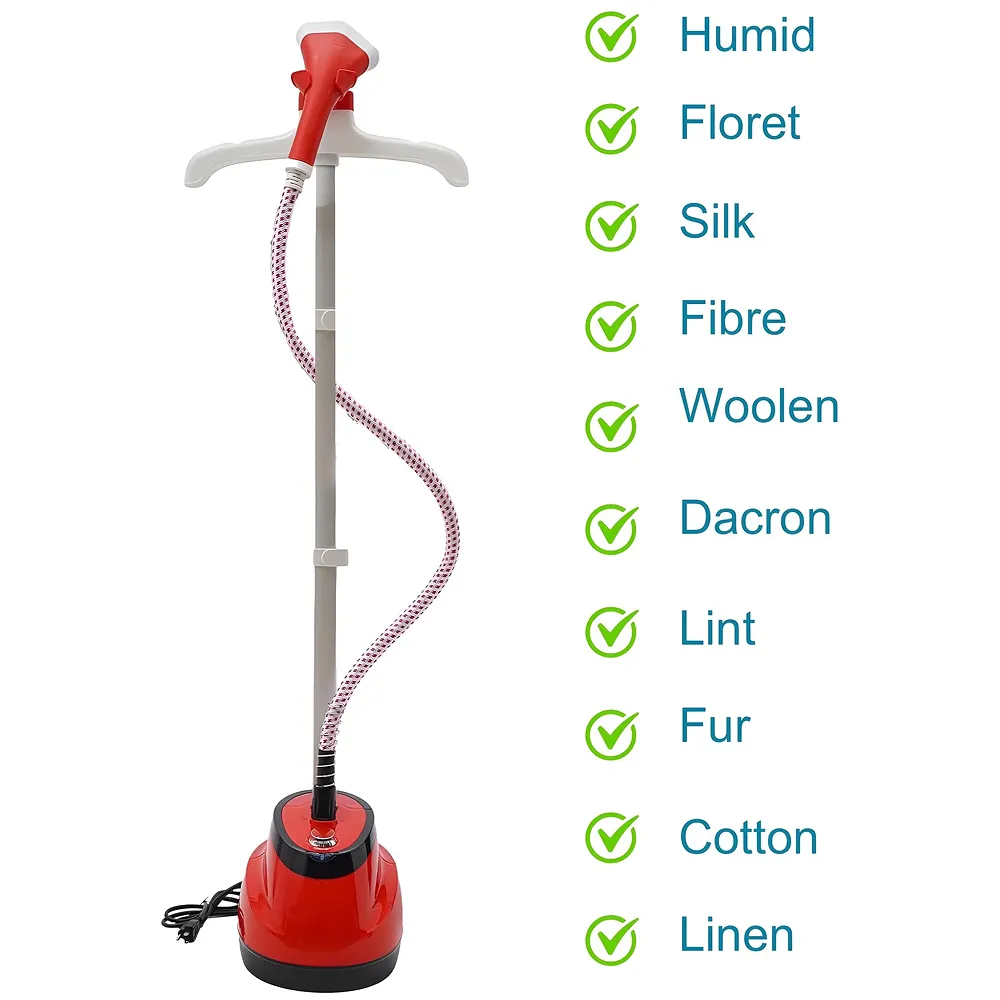 2200W Standing Garment Steamer, 10 Modes Advanced Clothes Steamer For Wrinkle-Free Clothes - Fast Heat-Up, Portable, And Efficient For Home And Professionals, Steam Iron. Red Premium