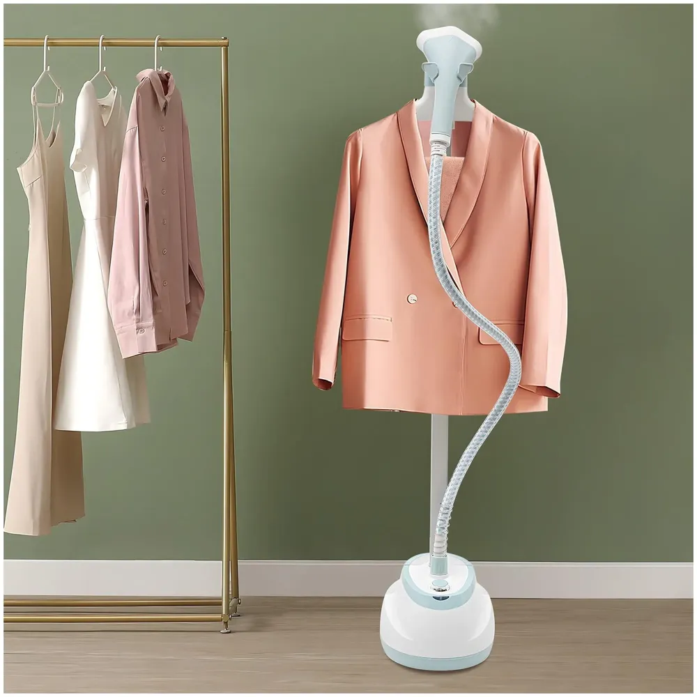 2200W Standing Garment Steamer, 10 Modes Advanced Clothes Steamer For Wrinkle-Free Clothes - Fast Heat-Up, Portable, And Efficient For Home And Professionals, Steam Iron. Blue White