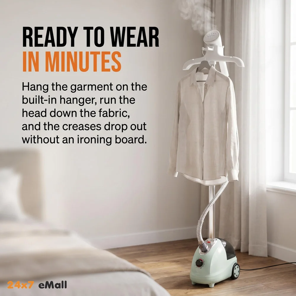 Standing Garment Steamer 2000 Watts Advanced Steamer For Wrinkle-Free Clothes - Fast Heat-Up, Portable, And Efficient For Home And Professional Steam Iron Wheels For All Types Of Clothes