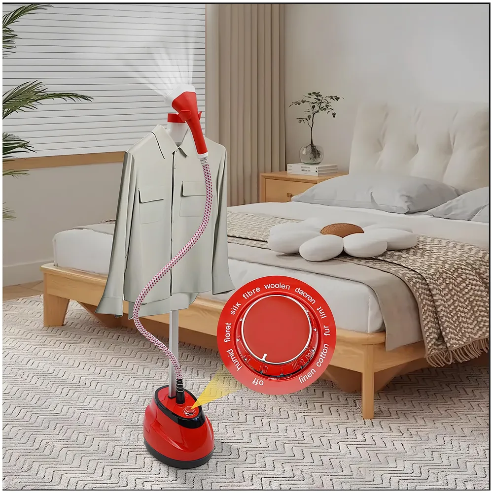 2200W Standing Garment Steamer, 10 Modes Advanced Clothes Steamer For Wrinkle-Free Clothes - Fast Heat-Up, Portable, And Efficient For Home And Professionals, Steam Iron. Red Premium